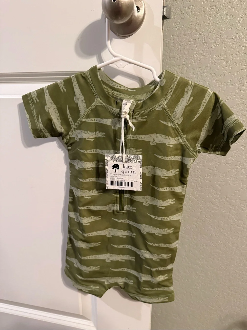 kate quinn Olive Green Alligator-Print Infant Swimsuit
